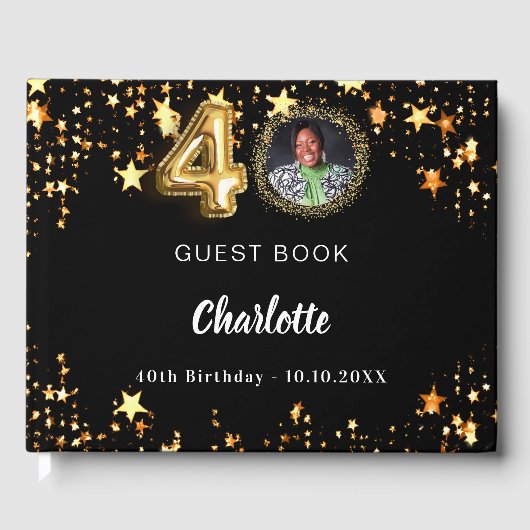 40e Verjaardag zwart gouden sterren foto Gastenboek (Voorkant)