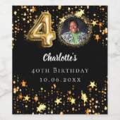 40e verjaardag zwart gouden sterren foto wijn etiket (Enkel label)