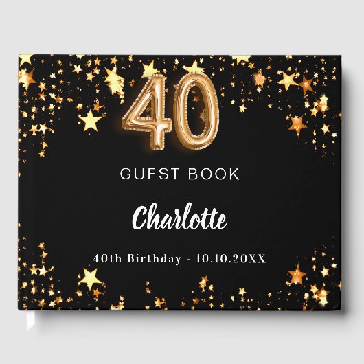 40e verjaardag zwart gouden sterren gastenboek (Voorkant)