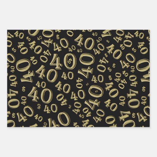 40e verjaardag zwart/goudgrijs patroon 40 inpakpapier vel (Voorkant)