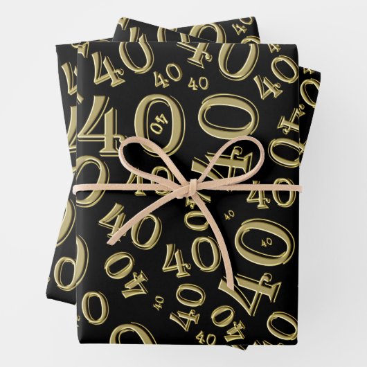 40e verjaardag zwart/goudkleurig patroon 40 inpakpapier vel (In situ)