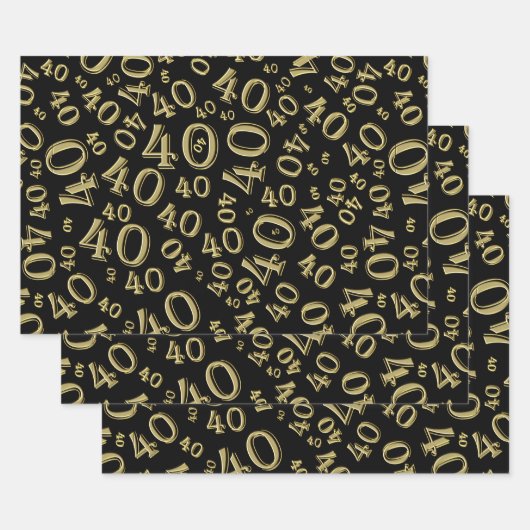 40e verjaardag zwart/goudkleurig patroon 40 inpakpapier vel (Set)