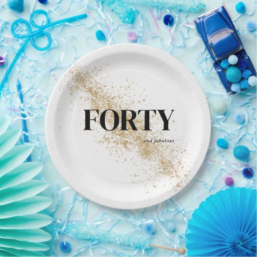 40e verjaardag zwart & goudveertig papieren bordje (Feest)