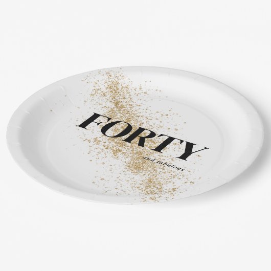 40e verjaardag zwart & goudveertig papieren bordje (Gekanteld)