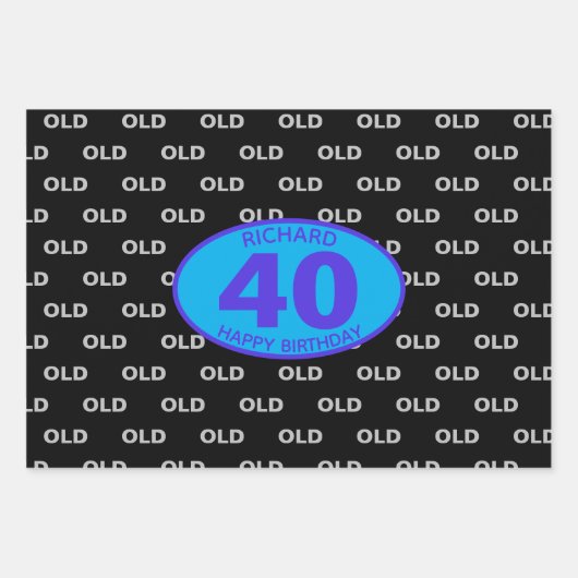 40e verjaardag zwart grappig old veertig inpakpapier vel (Voorkant)