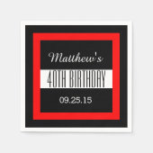 40e Verjaardag Zwart met Rood Lijst Custom V01C3 Servetten (Voorkant)
