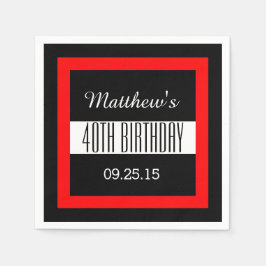 40e Verjaardag Zwart met Rood Lijst Custom V01C3 Servetten