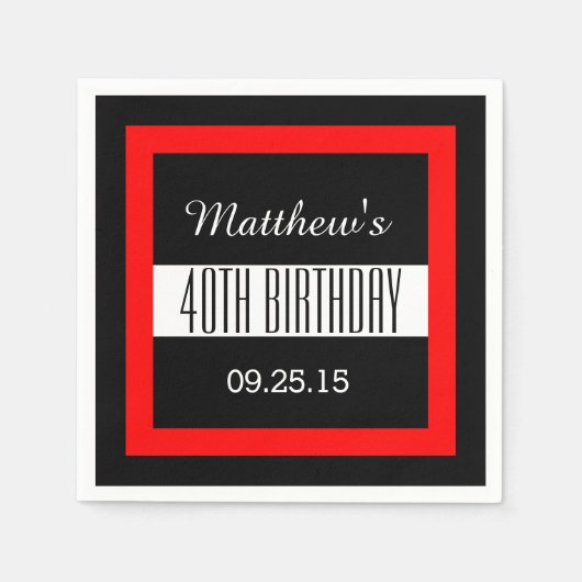 40e Verjaardag Zwart met Rood Lijst Custom V01C3 Servetten (Voorkant)