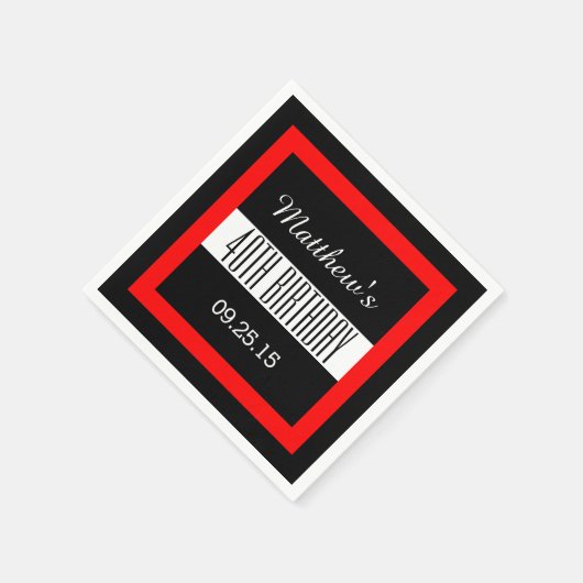 40e Verjaardag Zwart met Rood Lijst Custom V01C3 Servetten (Hoek)
