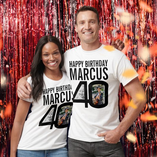 40e verjaardag zwart nu dan foto naam t-shirt