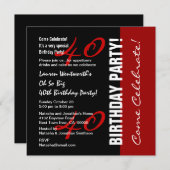40e verjaardag zwart rood wit elegant script kaart (Voorkant / Achterkant)