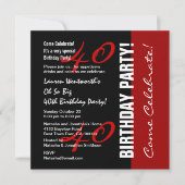 40e verjaardag zwart rood wit elegant script kaart (Voorkant)