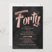 40e verjaardag Zwart Roos Goud Kaart (Voorkant)