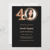 40e verjaardag zwart roos gouden foto kaart (Voorkant)