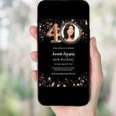 40e verjaardag zwart roos gouden fotosterren kaart