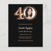 40e verjaardag zwart roos gouden fotouitnodiging (Voorkant)