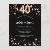 40e verjaardag zwart roos gouden sterren uitnodiging briefkaart (Voorkant)