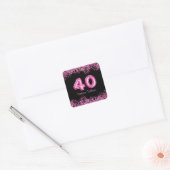 40e verjaardag zwart, roze ballonnen | Faux Glitte Vierkante Sticker (Envelop)