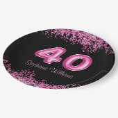 40e verjaardag zwart roze ballonnen faux glitter papieren bordje (Gekanteld)