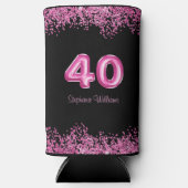 40e verjaardag zwart roze ballonnen | Faux Glitter Seltzer Blikjeskoeler (Voorkant)