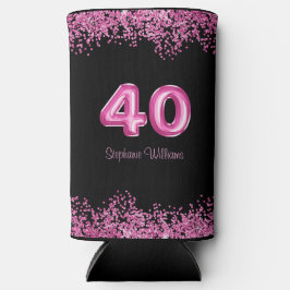 40e verjaardag zwart roze ballonnen | Faux Glitter Seltzer Blikjeskoeler