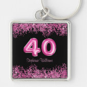 40e verjaardag zwart roze ballonnen glitter party sleutelhanger (Voorkant)