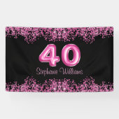 40e verjaardag zwart roze ballonnen glitter party spandoek (Horizontaal)