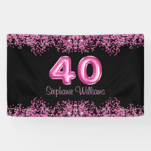 40e verjaardag zwart roze ballonnen glitter party spandoek