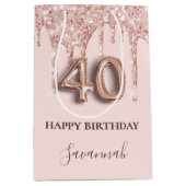 40e verjaardag zwart roze glitter druppelt roos go medium cadeauzakje (Voorkant)