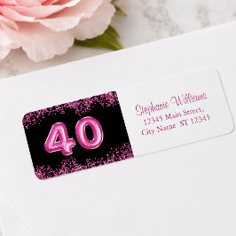 40e Verjaardag Zwart Roze Glitter Retouradres Etiket