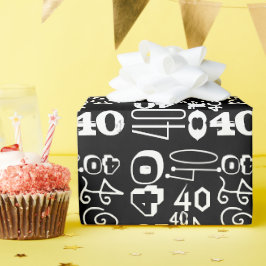 40e verjaardag Zwart Typografisch Cadeaupapier