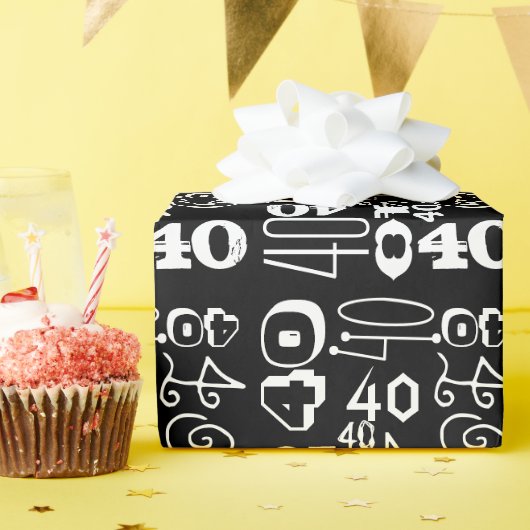 40e verjaardag Zwart Typografisch Cadeaupapier (Verjaardagsfeest)