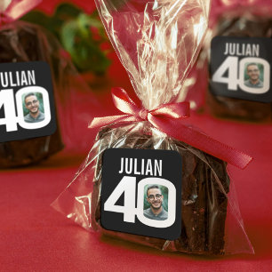 40e verjaardag zwart wit aangepaste foto naam guns vierkante sticker