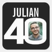 40e verjaardag zwart wit aangepaste foto naam guns vierkante sticker (Voorkant)