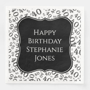 40e verjaardag zwart/wit beugel nummer patroon servet