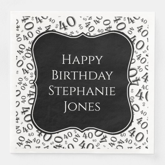 40e verjaardag zwart/wit beugel nummer patroon servet (Voorkant)