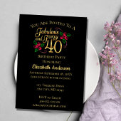 40e verjaardag zwart-wit en goud met Rozen Kaart