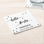 40e verjaardag zwart wit hallo 40 monogram kartonnen onderzetters (Schuin)