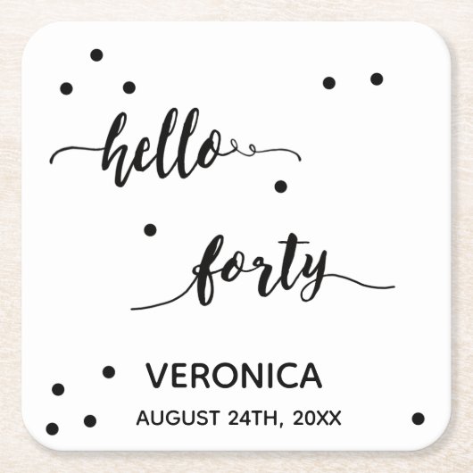 40e verjaardag zwart wit hallo 40 monogram kartonnen onderzetters (Voorkant)