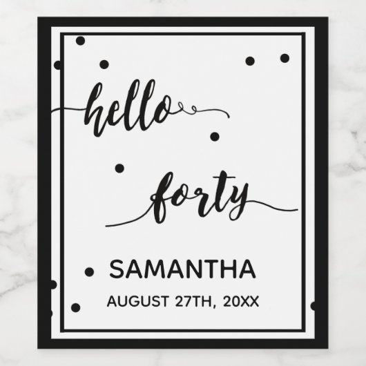 40e verjaardag zwart wit hallo veertig wijn etiket (Enkel label)