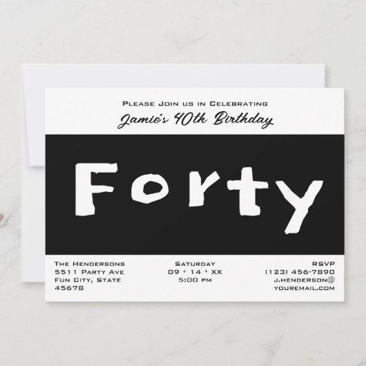 40e verjaardag zwart-wit kaart (Voorkant)