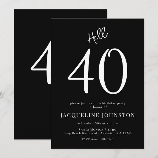 40e verjaardag zwart-wit kaart (Voorkant / Achterkant)