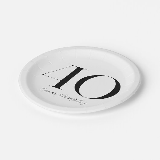 40e verjaardag zwart-wit papieren bordje (Gekanteld)