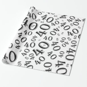 40e verjaardag zwart/wit Random Number Patroon 40 Cadeaupapier