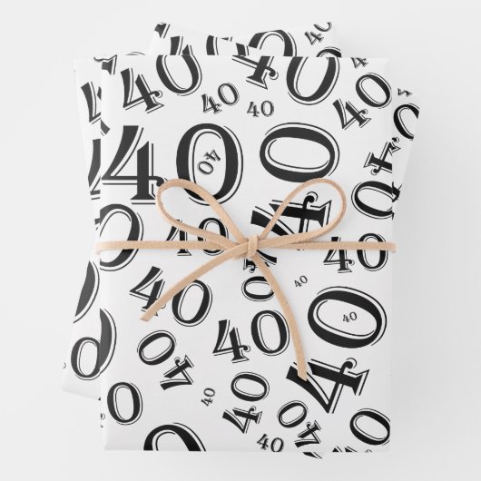 40e verjaardag zwart/wit Random Number Patroon 40 Inpakpapier Vel (In situ)