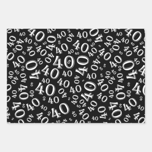 40e verjaardag zwart/wit Random Number Patroon 40 Inpakpapier Vel (Voorkant 2)