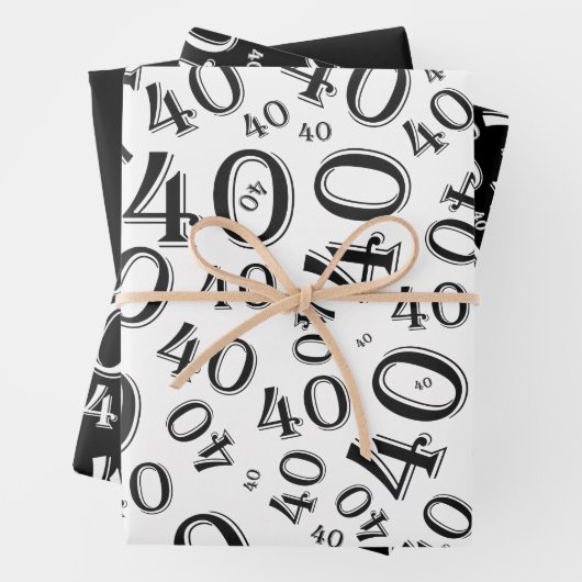 40e verjaardag zwart/wit Random Number Patroon 40 Inpakpapier Vel (In situ)