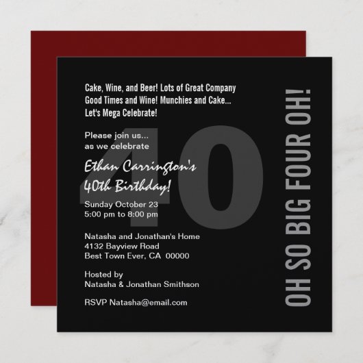 40e verjaardag zwart wit rood vier OH Ver 02 Kaart (Voorkant / Achterkant)