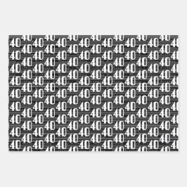 40e verjaardag Zwart Wit Typografie Nummers Inpakpapier Vel