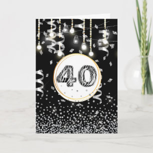 40e verjaardag zwart wit zebra glitter licht kaart